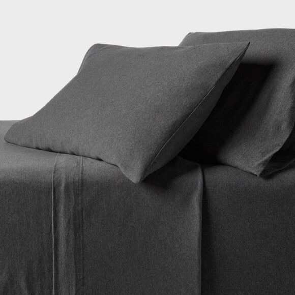 Threshold - Queen Cotton Jersey Sheet Set Heather Charcoal - T Charcoal - Picture 1 of 4